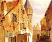 A Street Scene In Leiden - 威廉·库库克